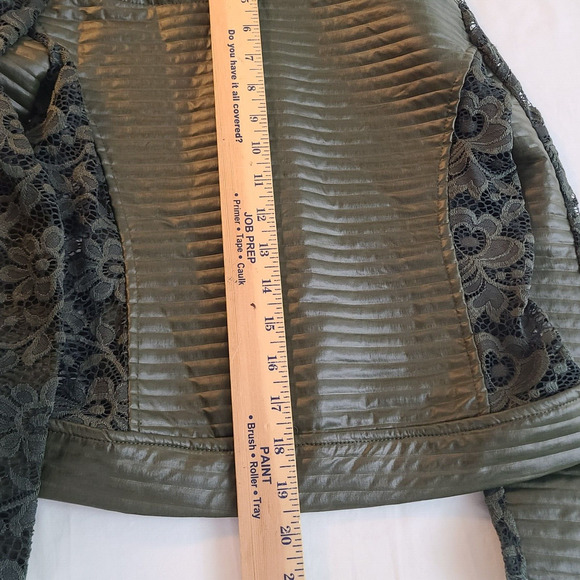 Ozel Green Lace Floral Moto Jacket Faux Leather Moto Jacket Fairy Coquette XS - Picture 9 of 10